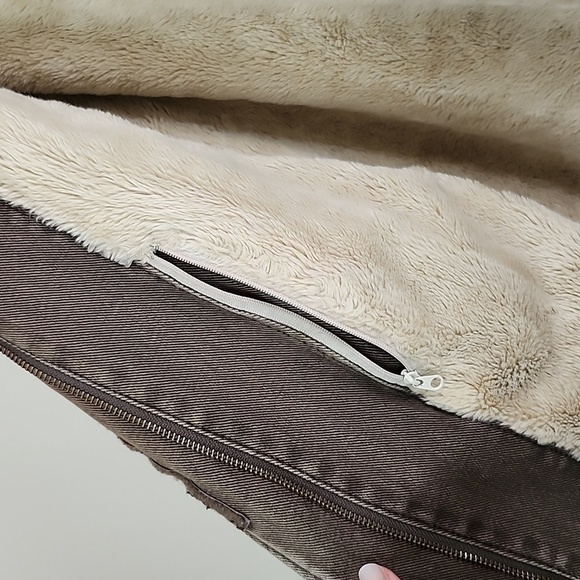 Woolrich utility sherpa lined hooded jacket olive green thrashed distressed smal - Picture 3 of 14